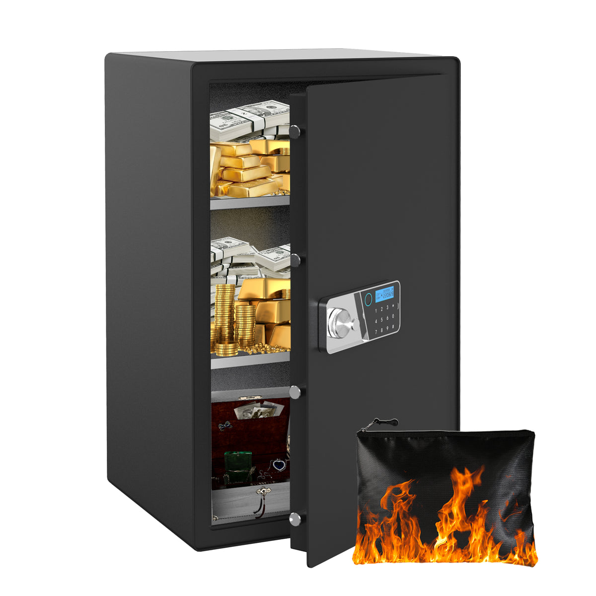 VALINIRT 29.5-Inch Tall Biometric Home Safe with Fingerprint & Digital Keypad, Anti-Pry Design and Alarm
