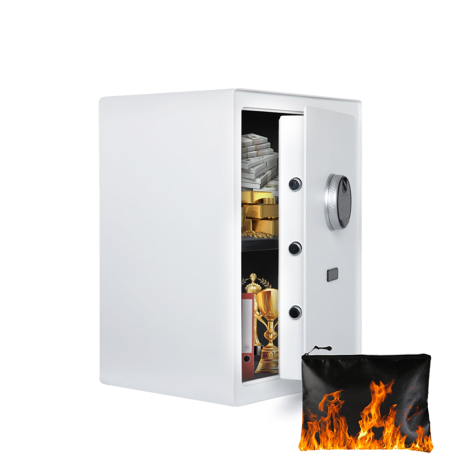 2.0 Cu Ft Fingerprint Home Safe Box with Fireproof Bag, Drawer & Shelf