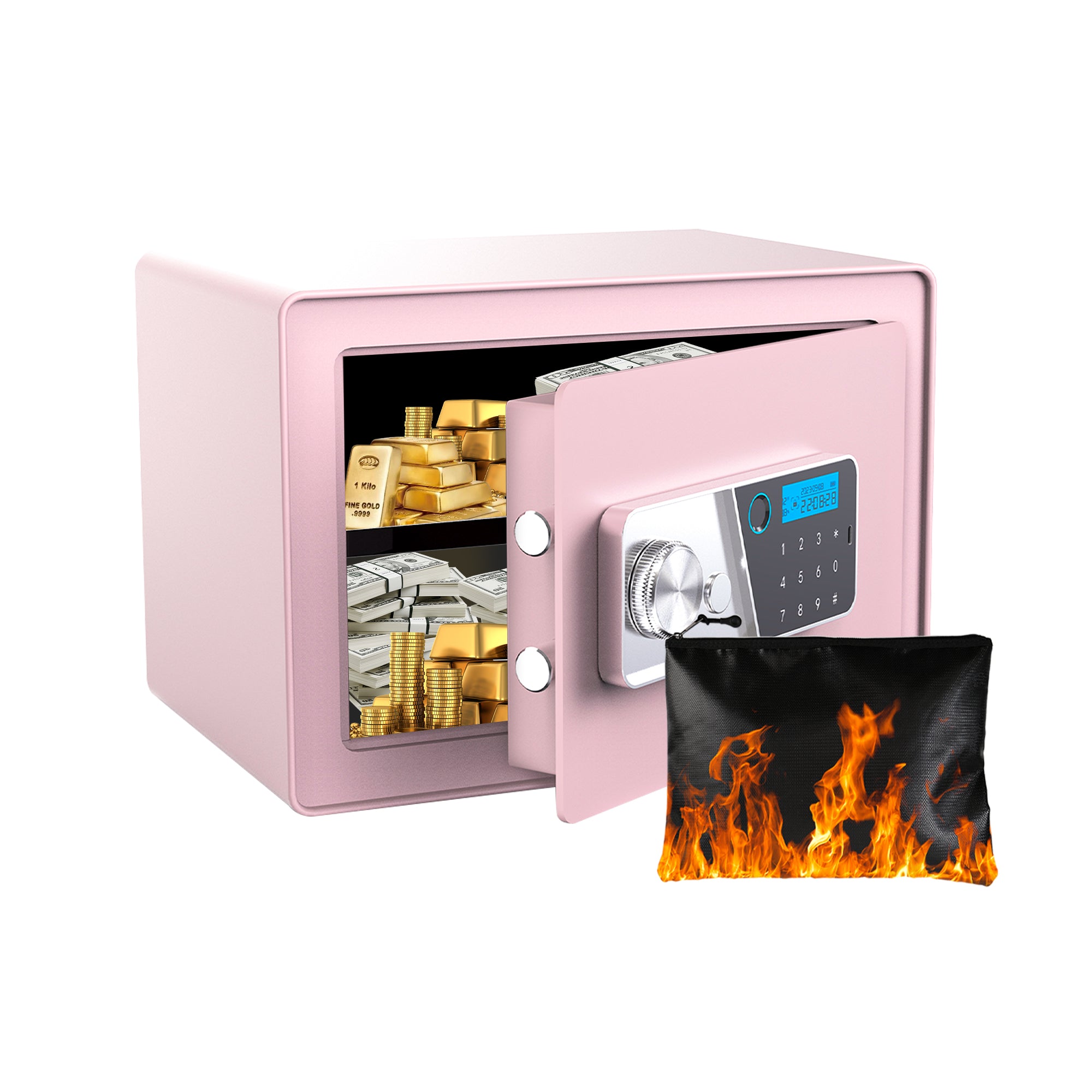 VALINIRT 9.8-Inch Biometric Home Safe with Fingerprint & Digital Keypad, Anti-Pry Design and Alarm