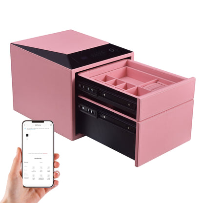 2 Drawers Smart Jewelry Safe Box with Fingerprint, Bluetooth & Auto Open