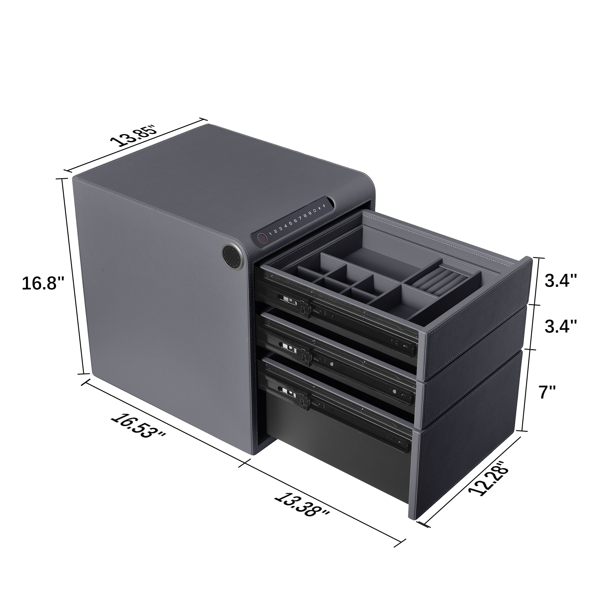 3 Drawers Smart Jewelry Safe Box with Bluetooth, Fingerprint Lock & Auto Open