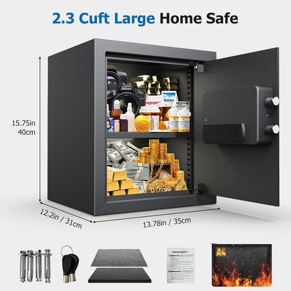 2.3 Cu Ft Fireproof Home Safe with Electronic Keypad & Alarm