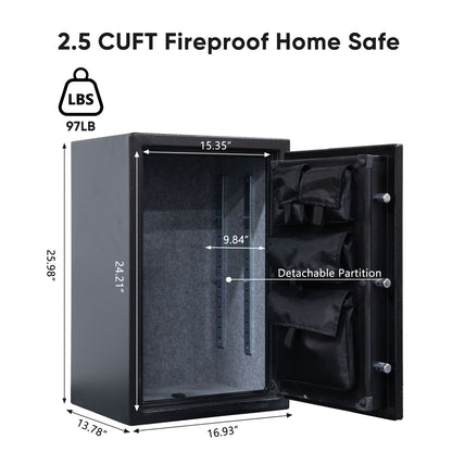 2.5 Cu Ft Fireproof Safe with Programmable Electronic Keypad(Black-with Gun Bag)
