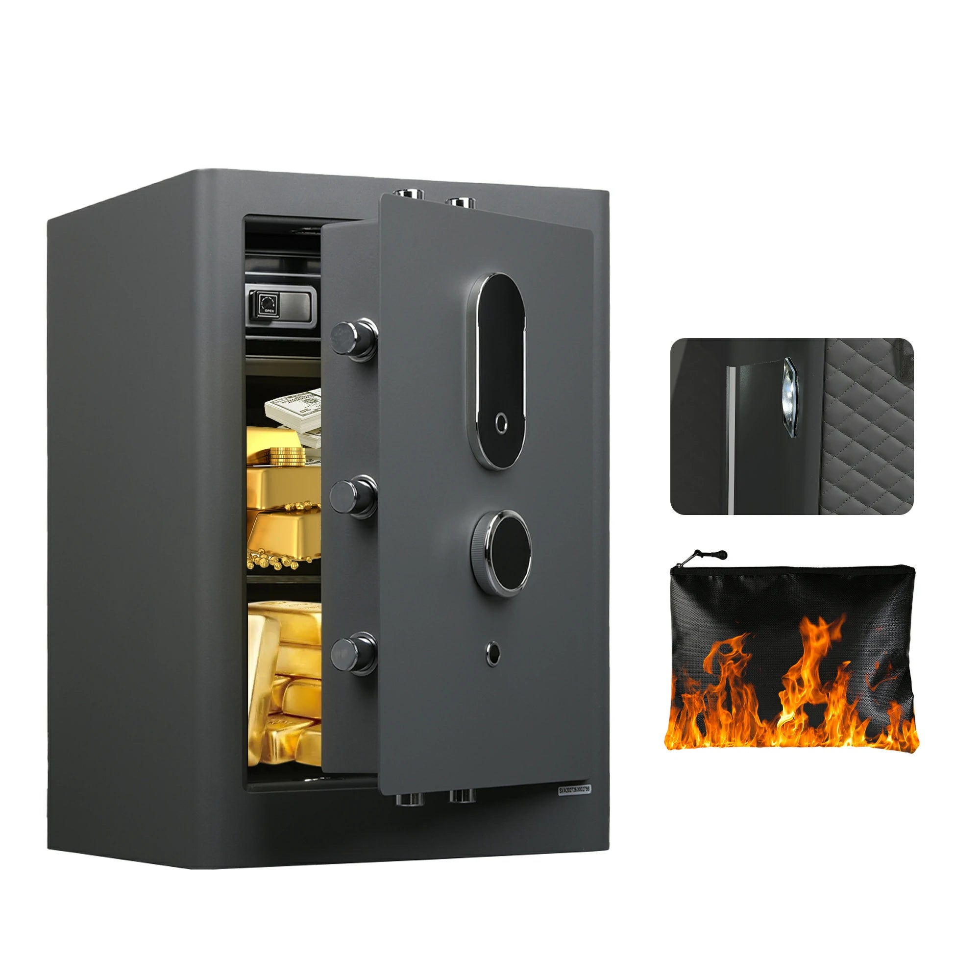 Large Fingerprint Safe Box with Fireproof Bag, Alarm