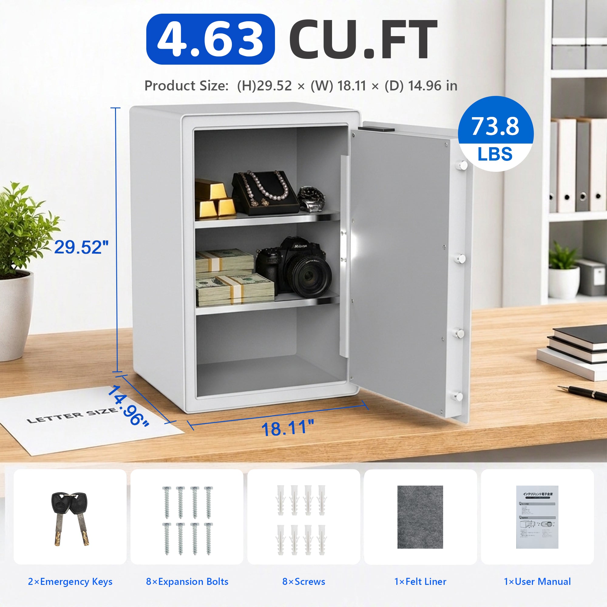VALINIRT 29.5-Inch Tall Biometric Home Safe with Fingerprint & Digital Keypad, Anti-Pry Design and Alarm