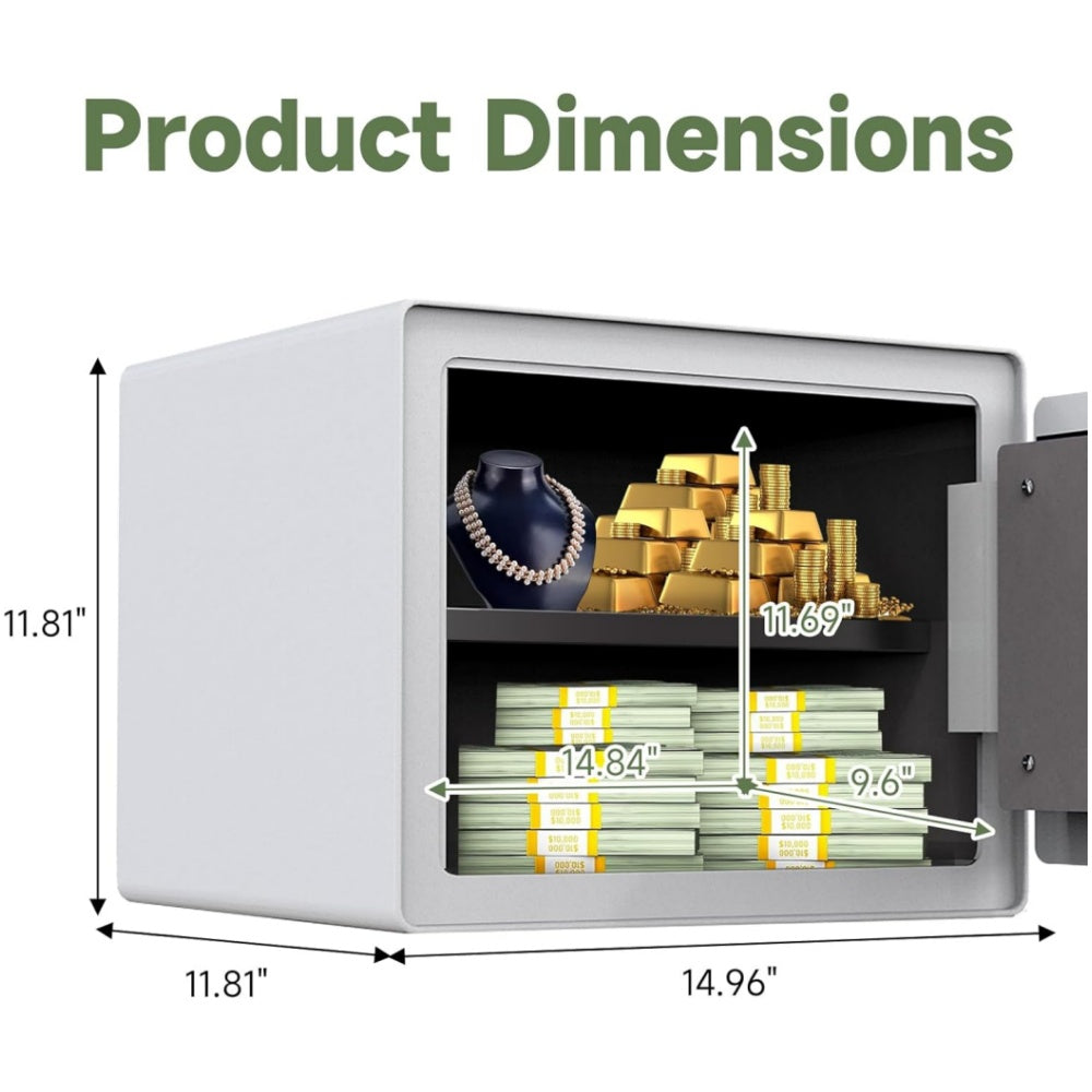 1.6 Cu Ft Fingerprint Jewelry Safe Box White Steel, Alarm & Shelf