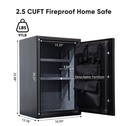 Fireproof Safe with Fingerprint & Programmable Keypad (Black-with Gun Bag)