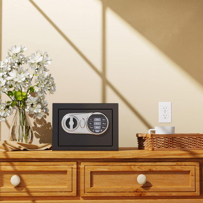 0.23 Cu Ft Small Digital Safe Box with Keypad & Keys, Compact Home Lock Box