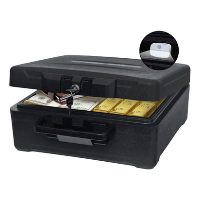 Portable Fireproof Safe Box with Key Lock, LED Light and Strap