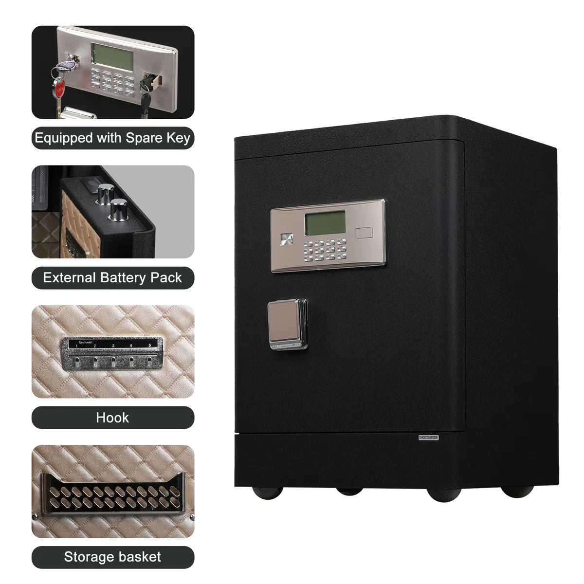 Security Safe with Wheels, Inner Key Box & Fireproof Document Bag