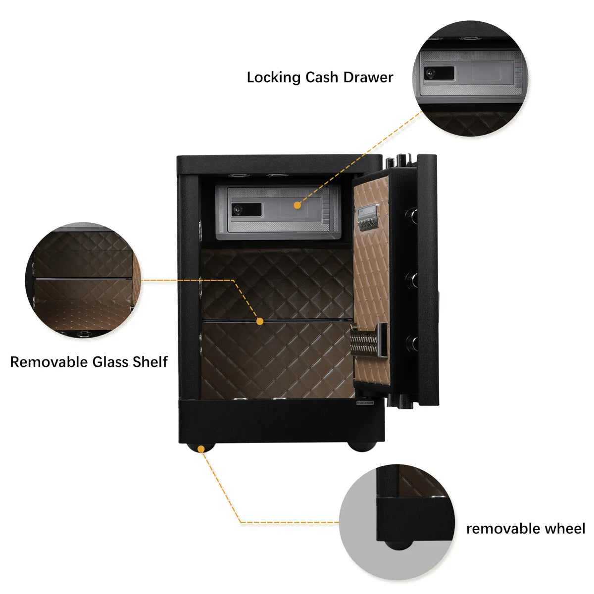 Security Safe with Wheels, Inner Key Box & Fireproof Document Bag