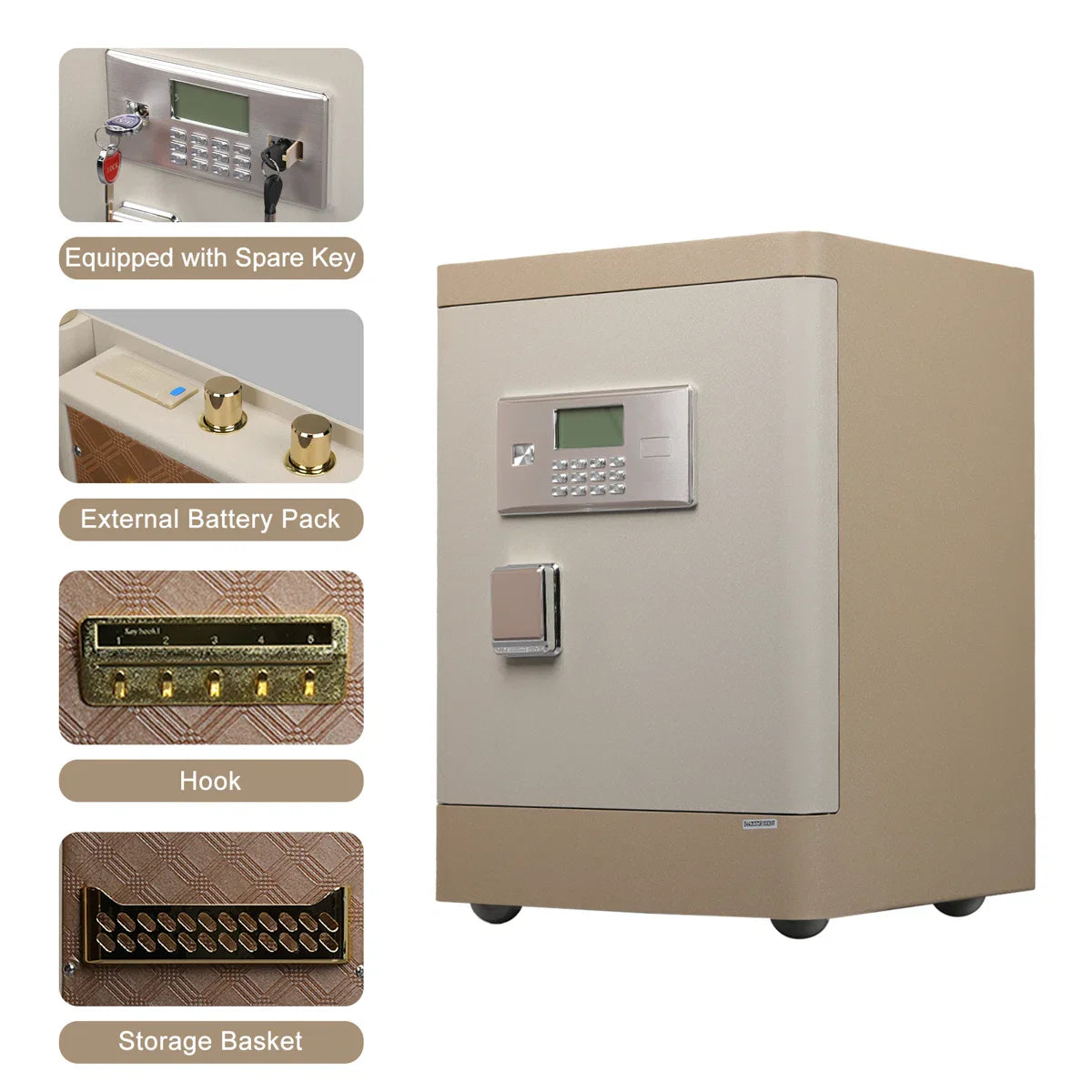 Security Safe with Wheels, Inner Key Box & Fireproof Document Bag