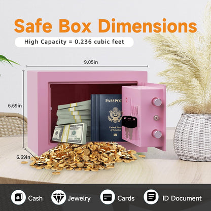 0.23 Cu Ft Small Digital Safe Box with Keypad & Keys, Compact Home Lock Box