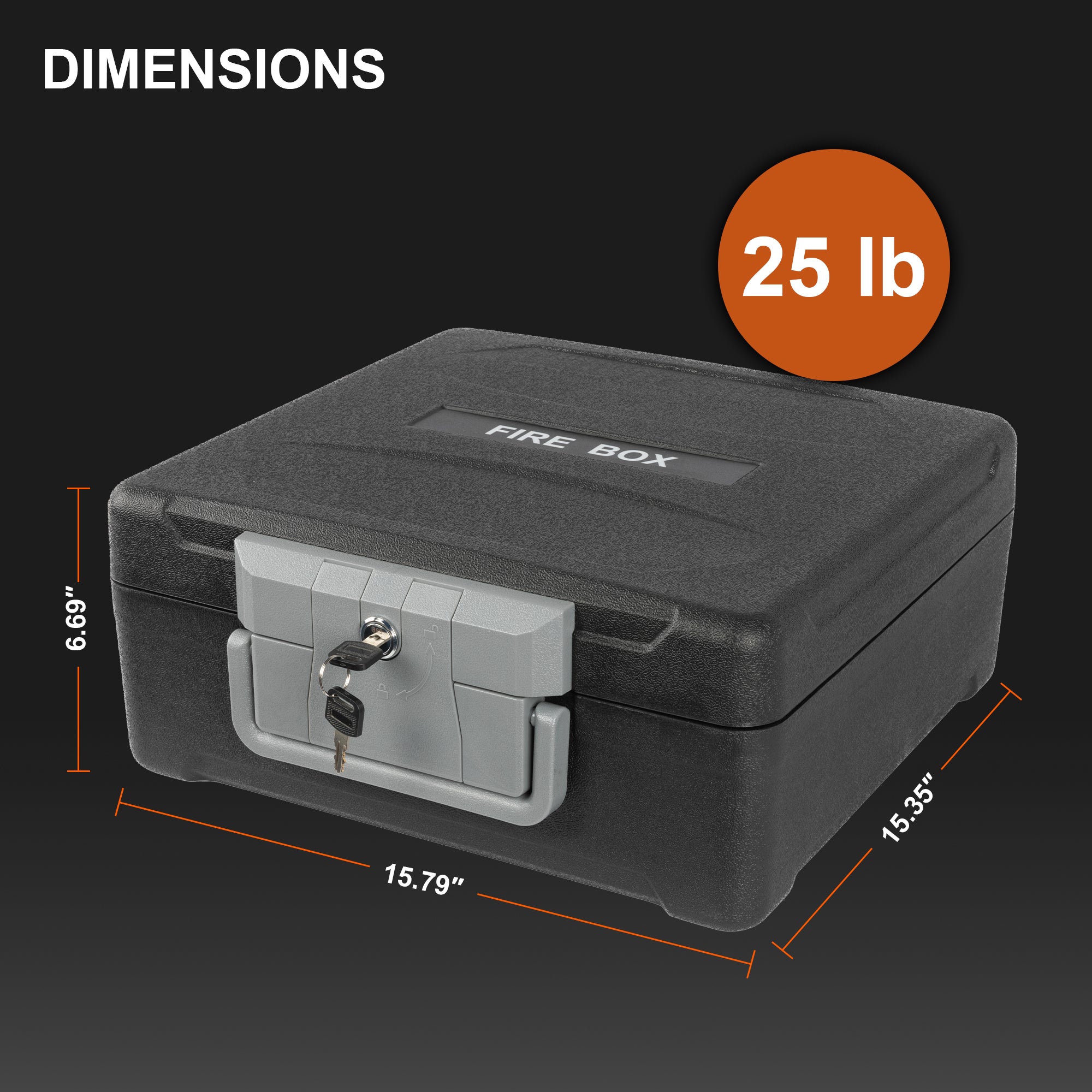 0.94 Cu Ft Fireproof Waterproof Chest Document Safe with Key Lock Strap LED