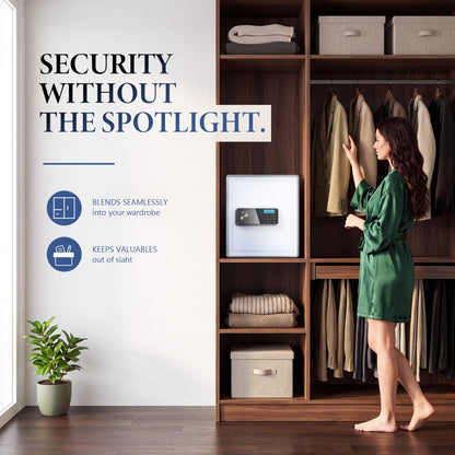VALINIRT 15.7-Inch Biometric Home Safe with Fingerprint & Digital Keypad, Anti-Pry Design and Alarm