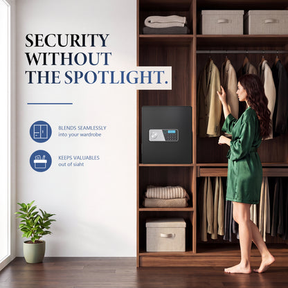 VALINIRT 15.7-Inch Biometric Home Safe with Fingerprint & Digital Keypad, Anti-Pry Design and Alarm