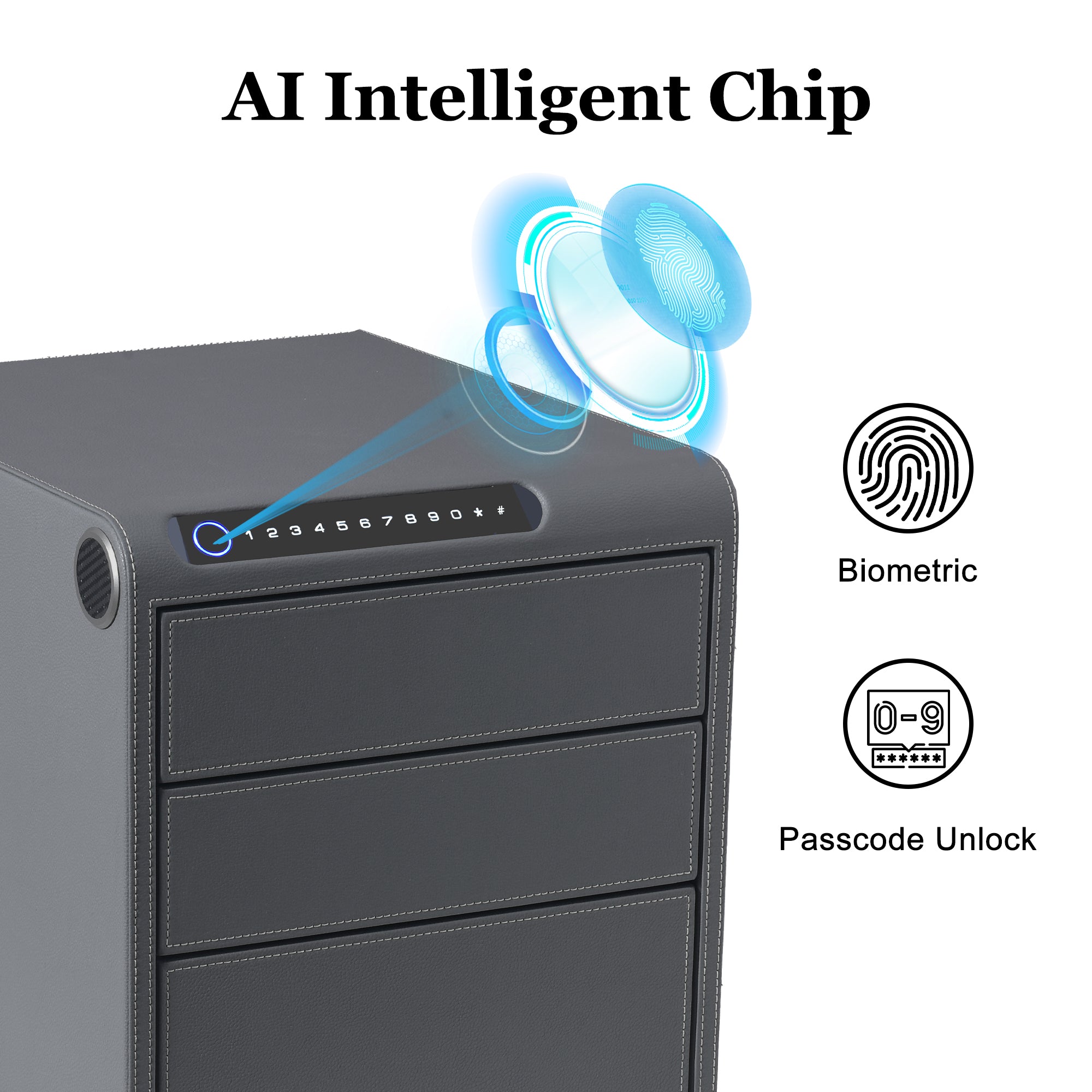 3 Drawers Smart Jewelry Safe Box with Bluetooth, Fingerprint Lock & Auto Open