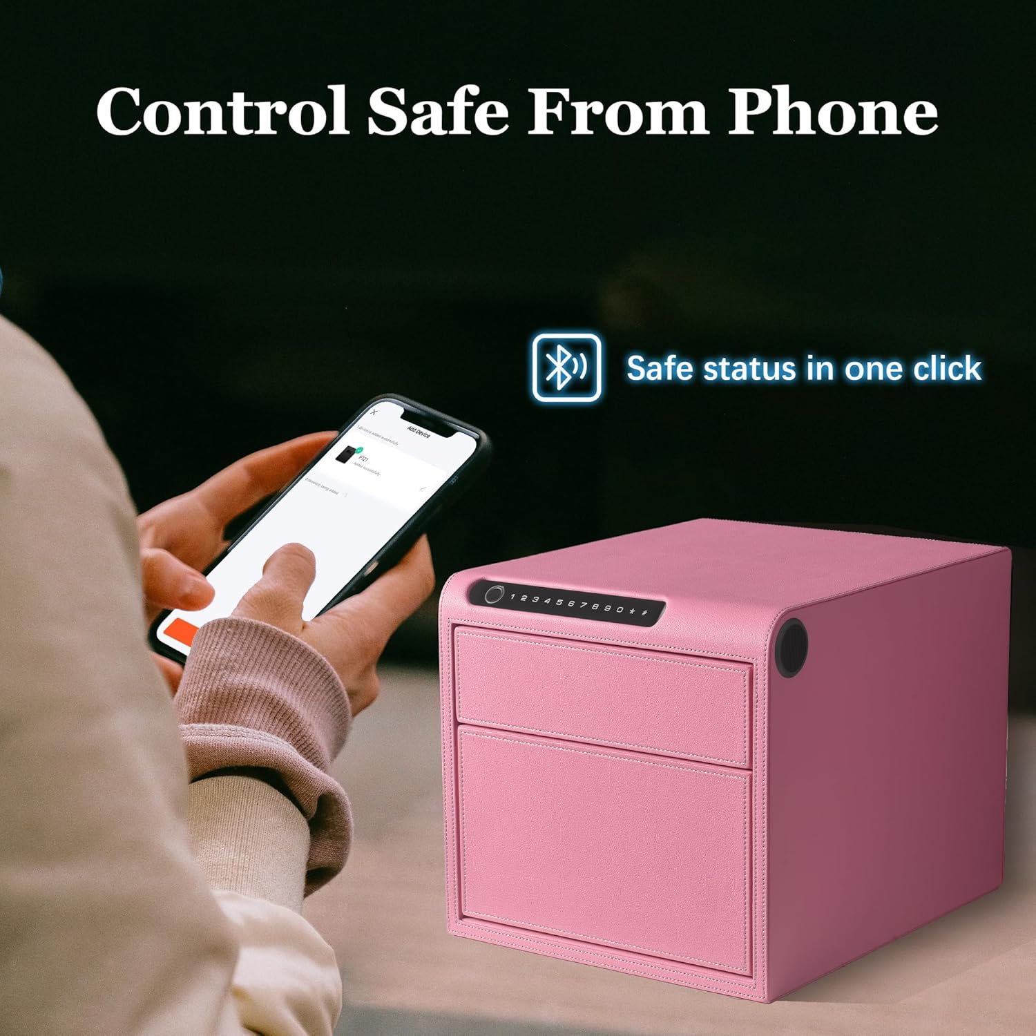 2 Drawers Smart Jewelry Safe Box with Bluetooth, Fingerprint Lock & Auto Open