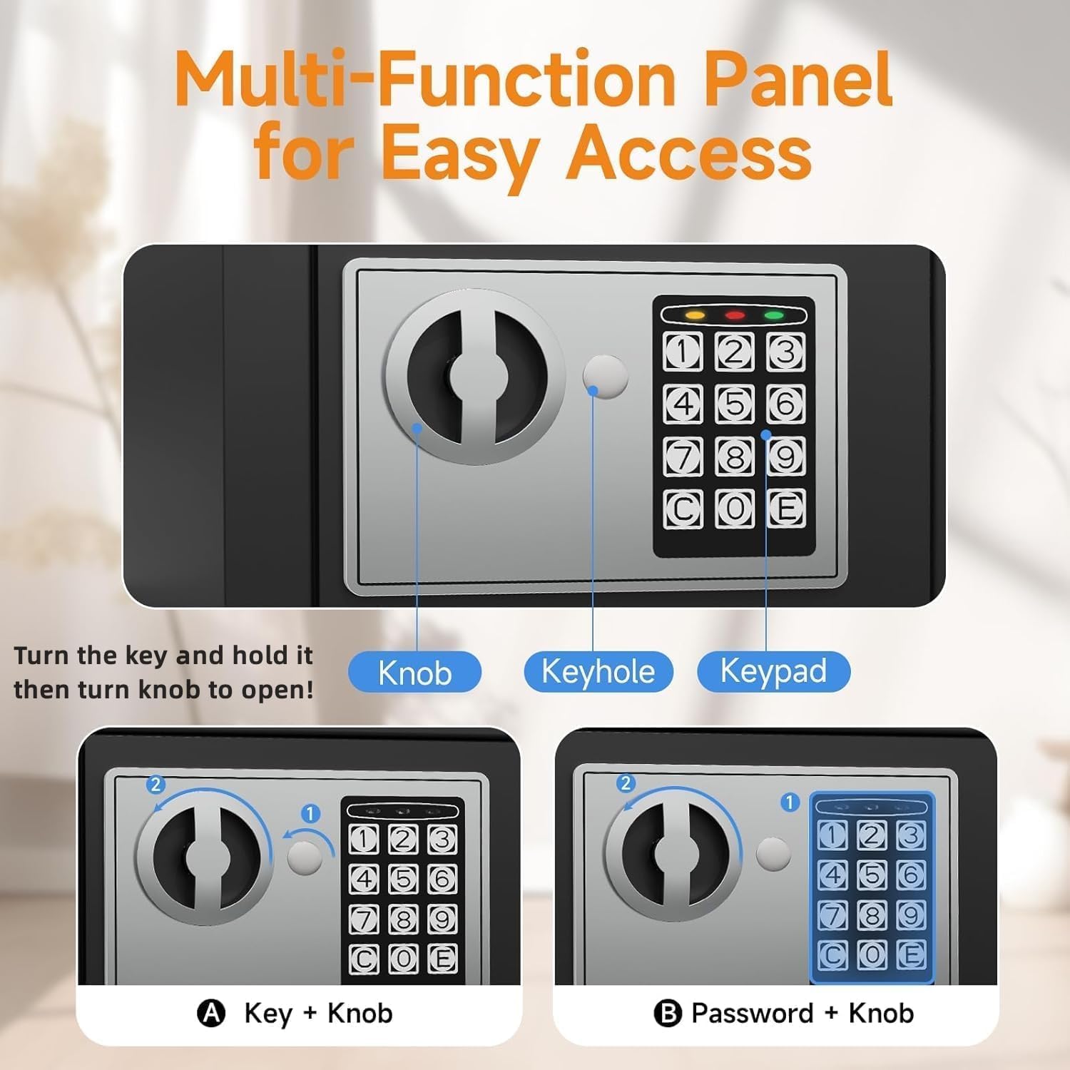 0.24Cu Ft Compact Digital Home Safe with Keypad & Alarm, Steel Lock Box