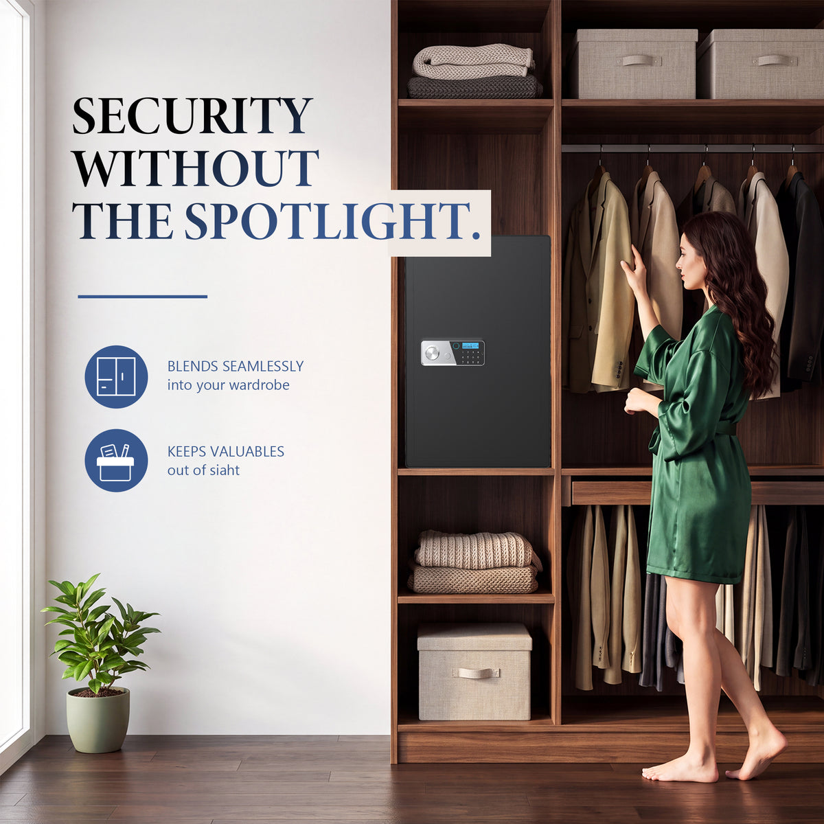 VALINIRT 29.5-Inch Tall Biometric Home Safe with Fingerprint & Digital Keypad, Anti-Pry Design and Alarm