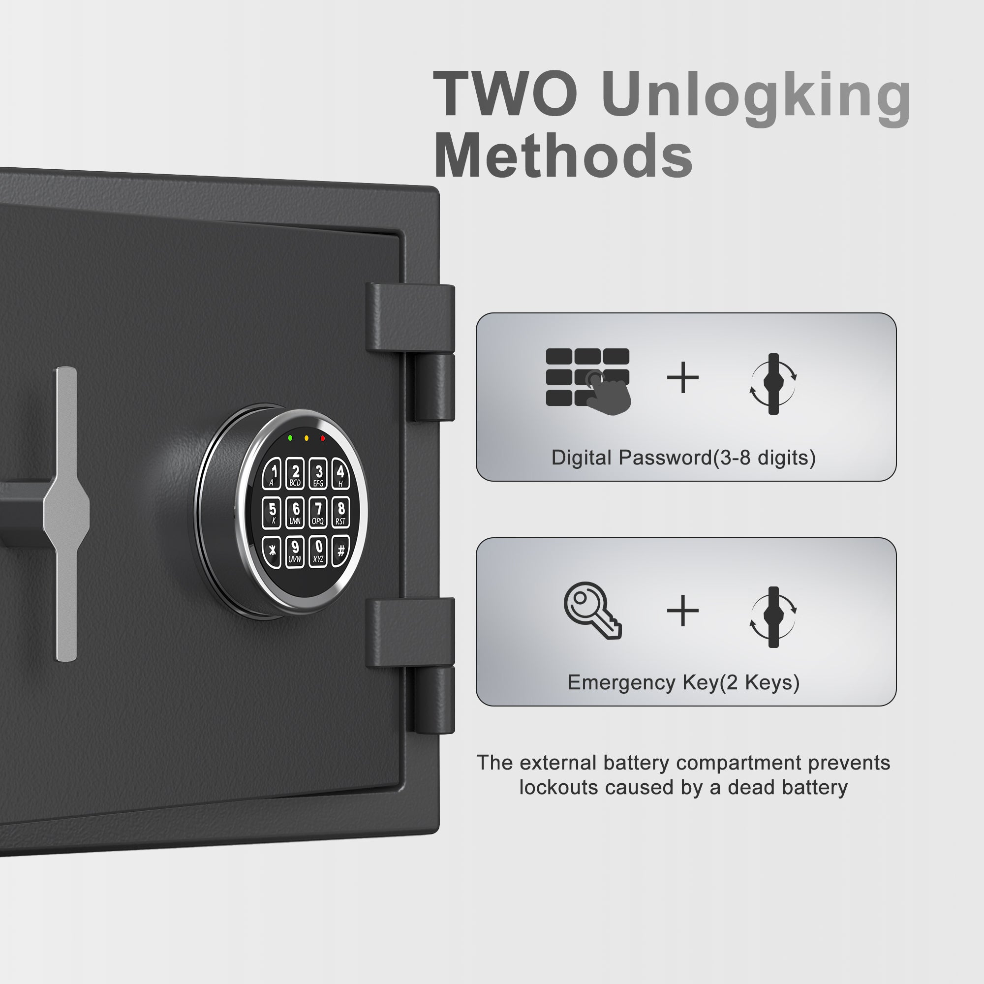1.3 Cu Ft Fireproof Home Safe with Keypad Lock Alarm Heavy Steel