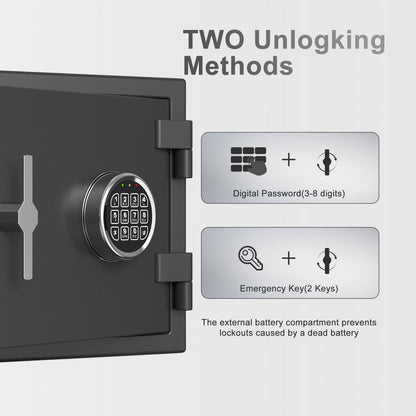1.3 Cu Ft Fireproof Home Safe with Keypad Lock Alarm Heavy Steel
