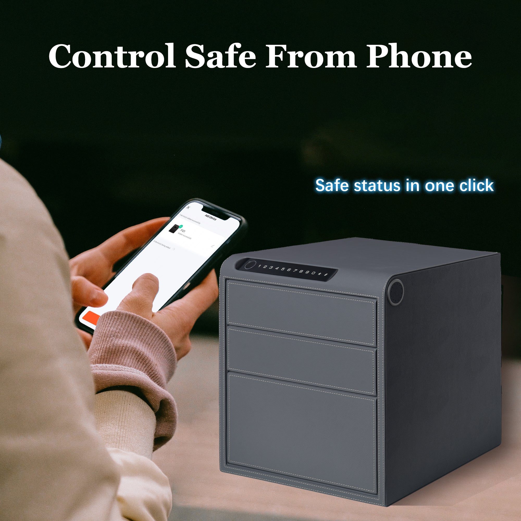 3 Drawers Smart Jewelry Safe Box with Bluetooth, Fingerprint Lock & Auto Open