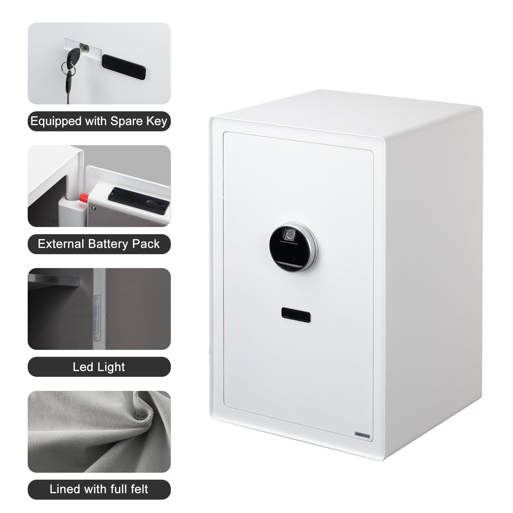 Fingerprint Safe Box with Alarm, LED Light & Removable Shelves