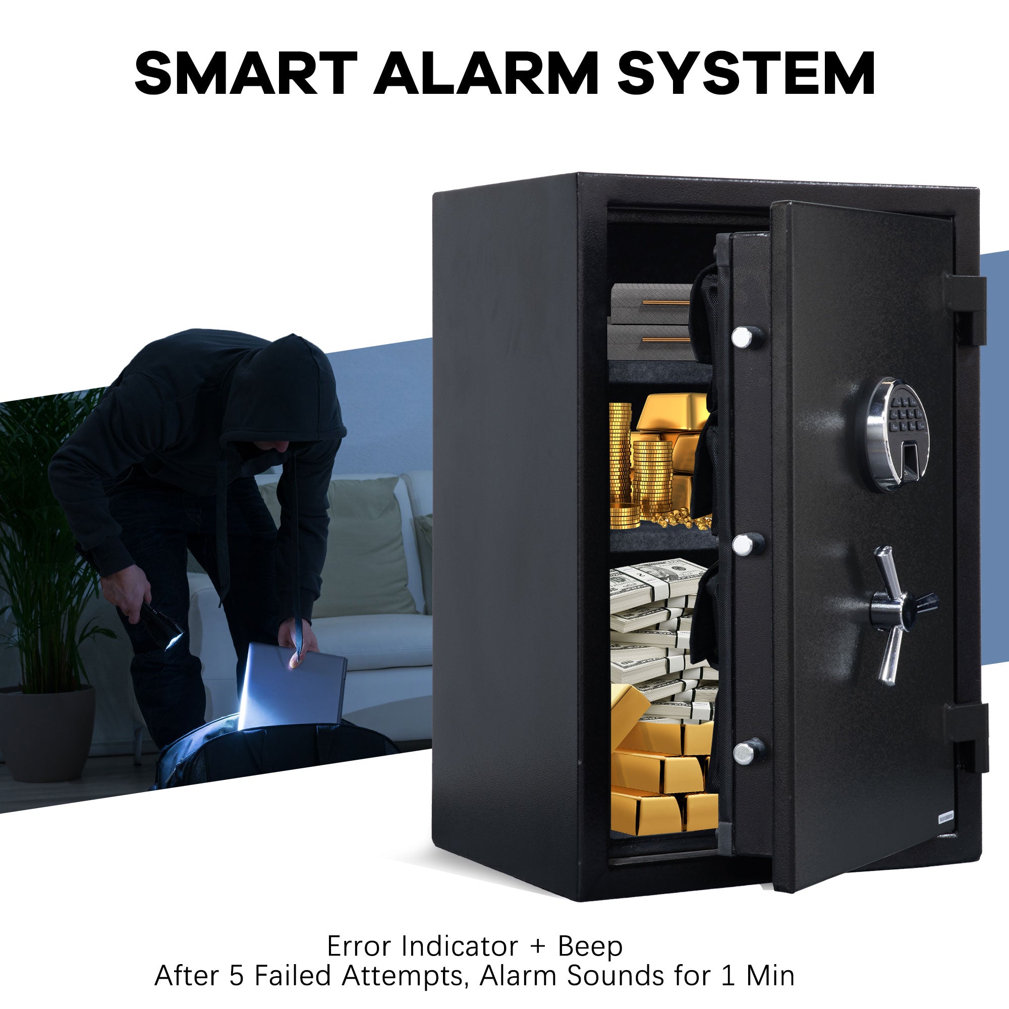 Fireproof Safe with Fingerprint & Programmable Keypad (Black-with Gun Bag)