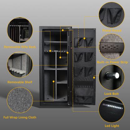 24 Gun Fireproof Safe with Biometric Fingerprint No-Assembly-Required