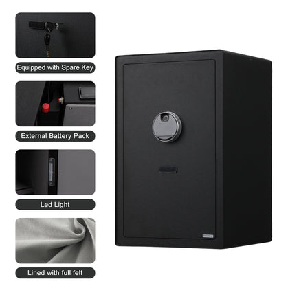 Fingerprint Safe Box with Alarm, LED Light & Removable Shelves