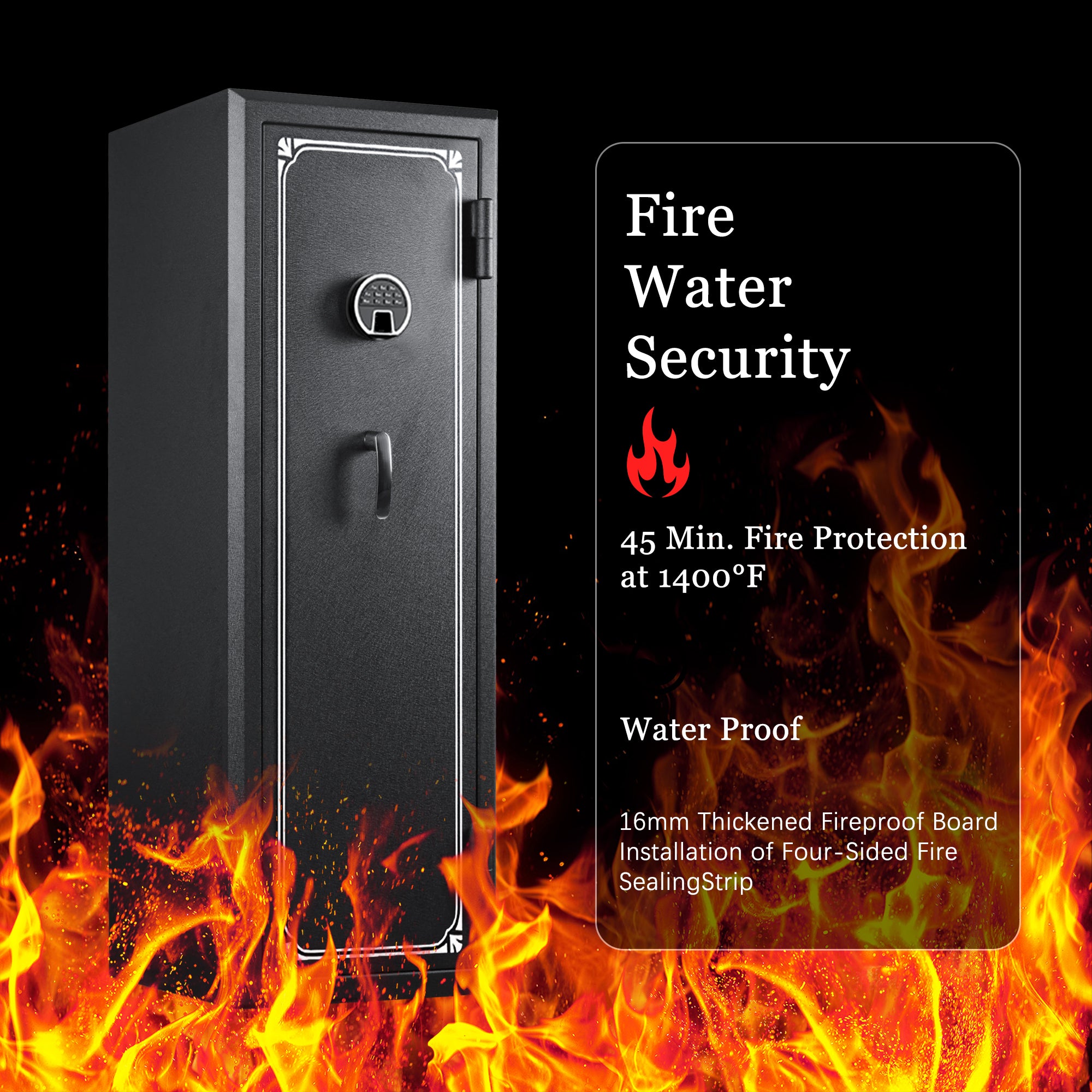 14 Gun Fireproof Rifle Safe with Biometric Fingerprint Lock and Charging Ports