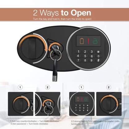 1.6 Cu Ft Fireproof Safe Box with Keypad & Key, Charging Port