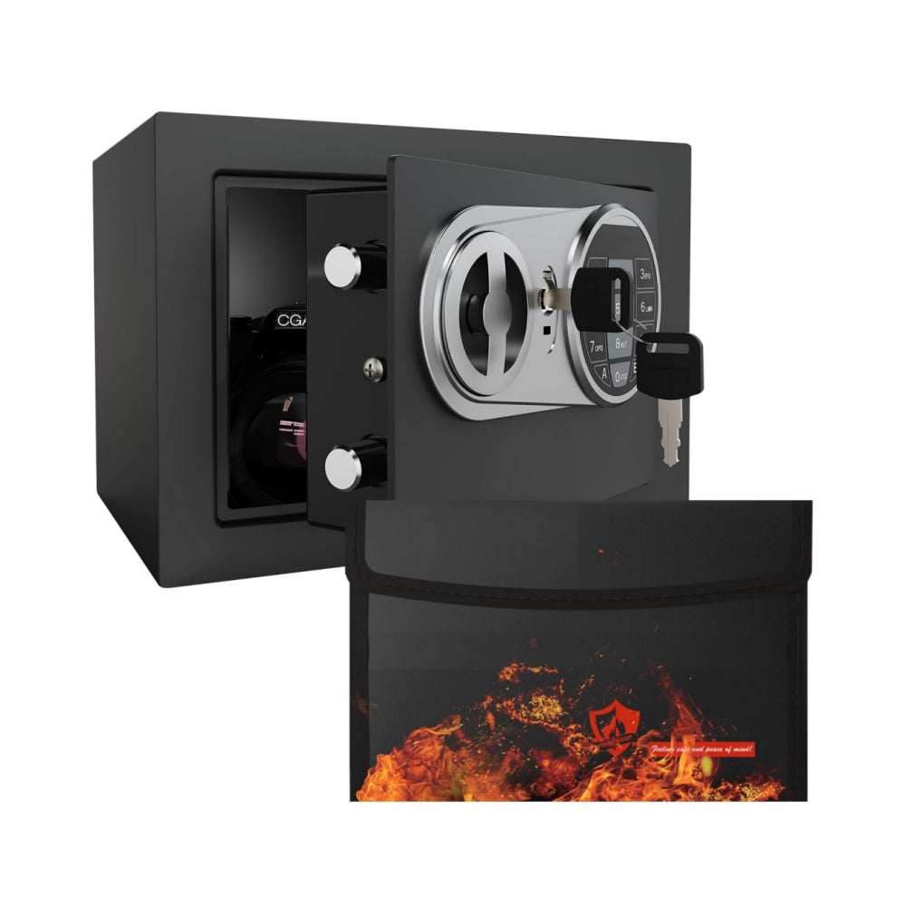 0.23 Cu Ft Small Digital Safe Box with Keypad & Keys, Compact Home Lock Box