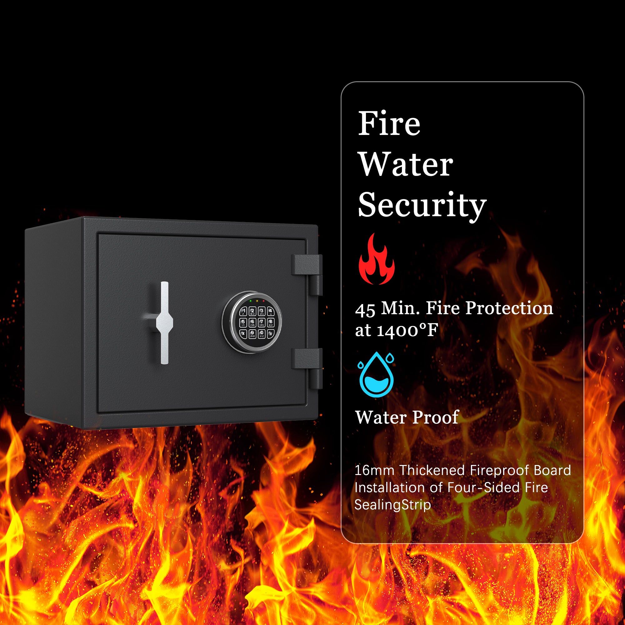 1.3 Cu Ft Fireproof Home Safe with Keypad Lock Alarm Heavy Steel