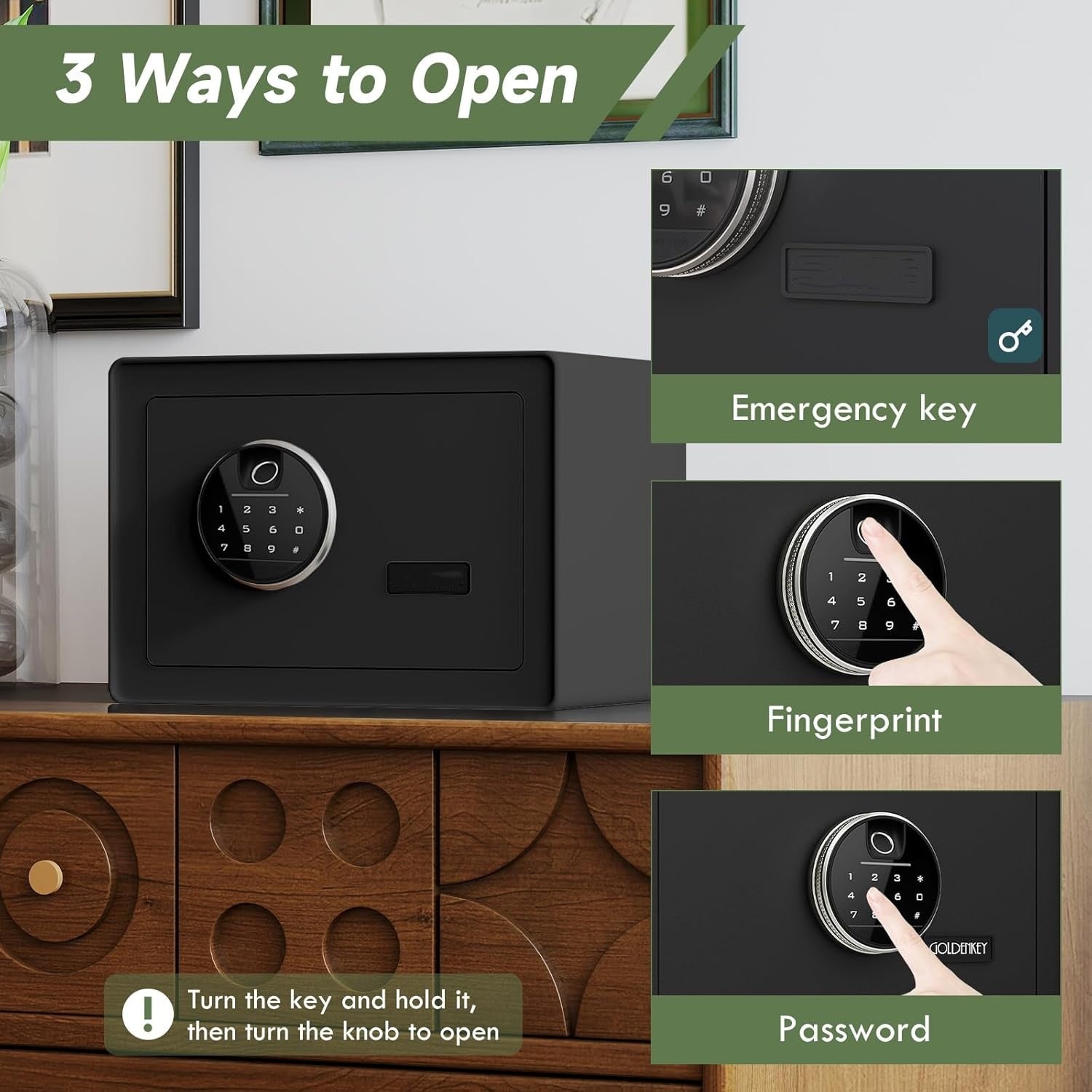 1.2 cu ft Fingerprint Safe Box with Keypad & Key, Removable Shelf