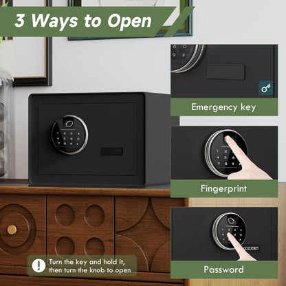 1.2 cu ft Fingerprint Safe Box with Keypad & Key, Removable Shelf