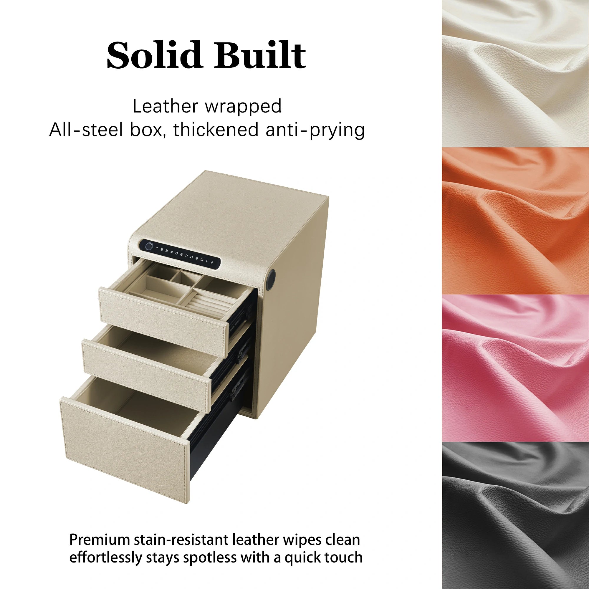 3 Drawers Smart Jewelry Safe Box with Bluetooth, Fingerprint Lock & Auto Open