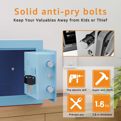 0.23 Cu Ft Small Digital Safe Box with Keypad & Keys, Compact Home Lock Box