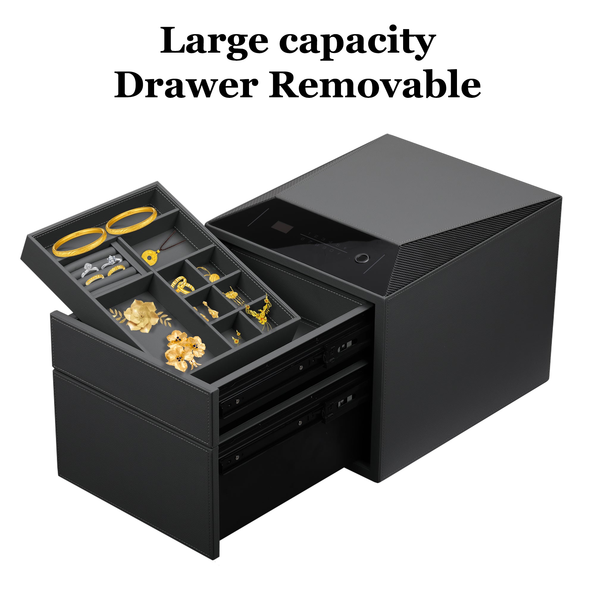 2 Drawers Smart Jewelry Safe Box with Fingerprint, Bluetooth & Auto Open