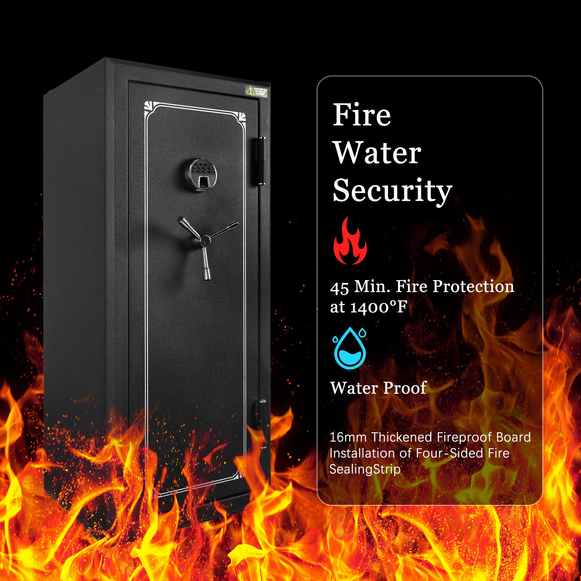 24 Gun Fireproof Safe with Biometric Fingerprint No-Assembly-Required
