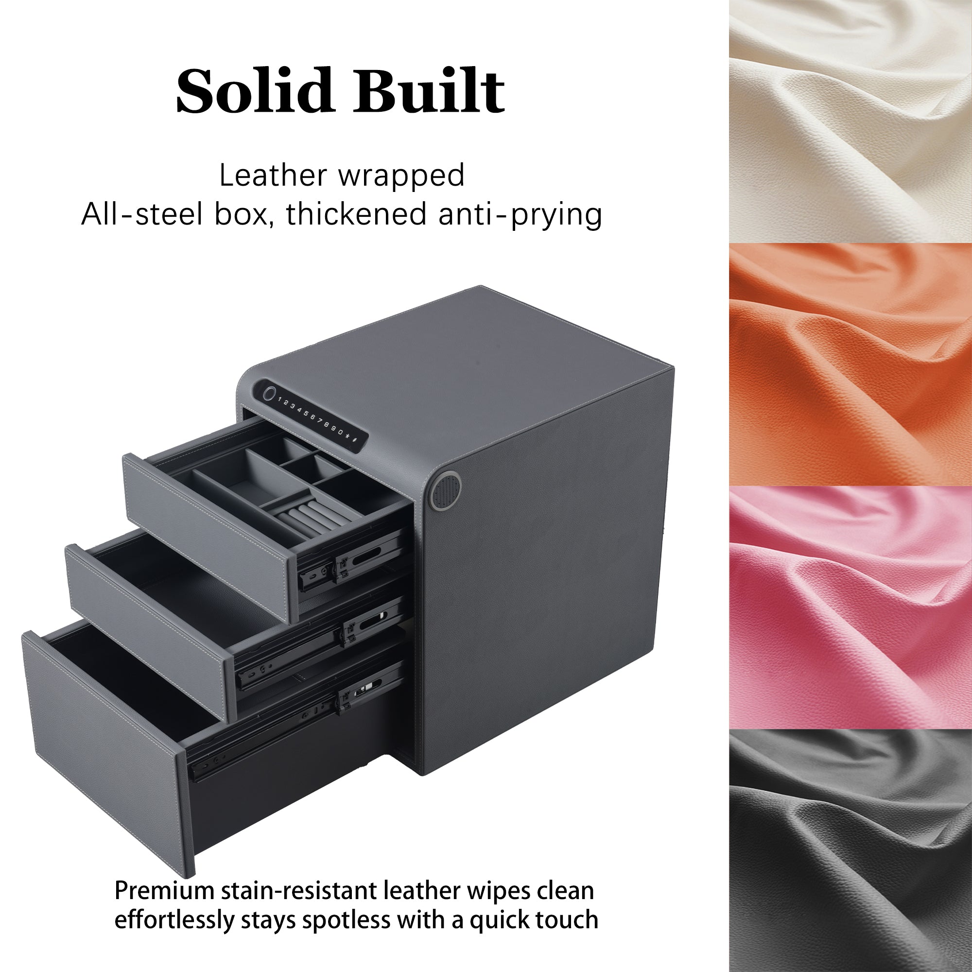 3 Drawers Smart Jewelry Safe Box with Bluetooth, Fingerprint Lock & Auto Open