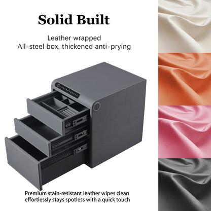 3 Drawers Smart Jewelry Safe Box with Bluetooth, Fingerprint Lock & Auto Open