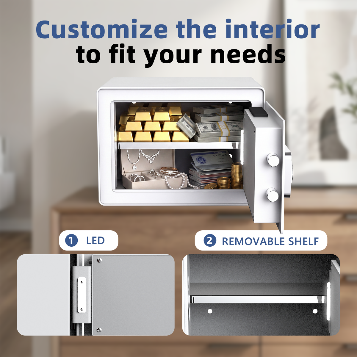 VALINIRT 9.8-Inch Biometric Home Safe with Fingerprint & Digital Keypad, Anti-Pry Design and Alarm