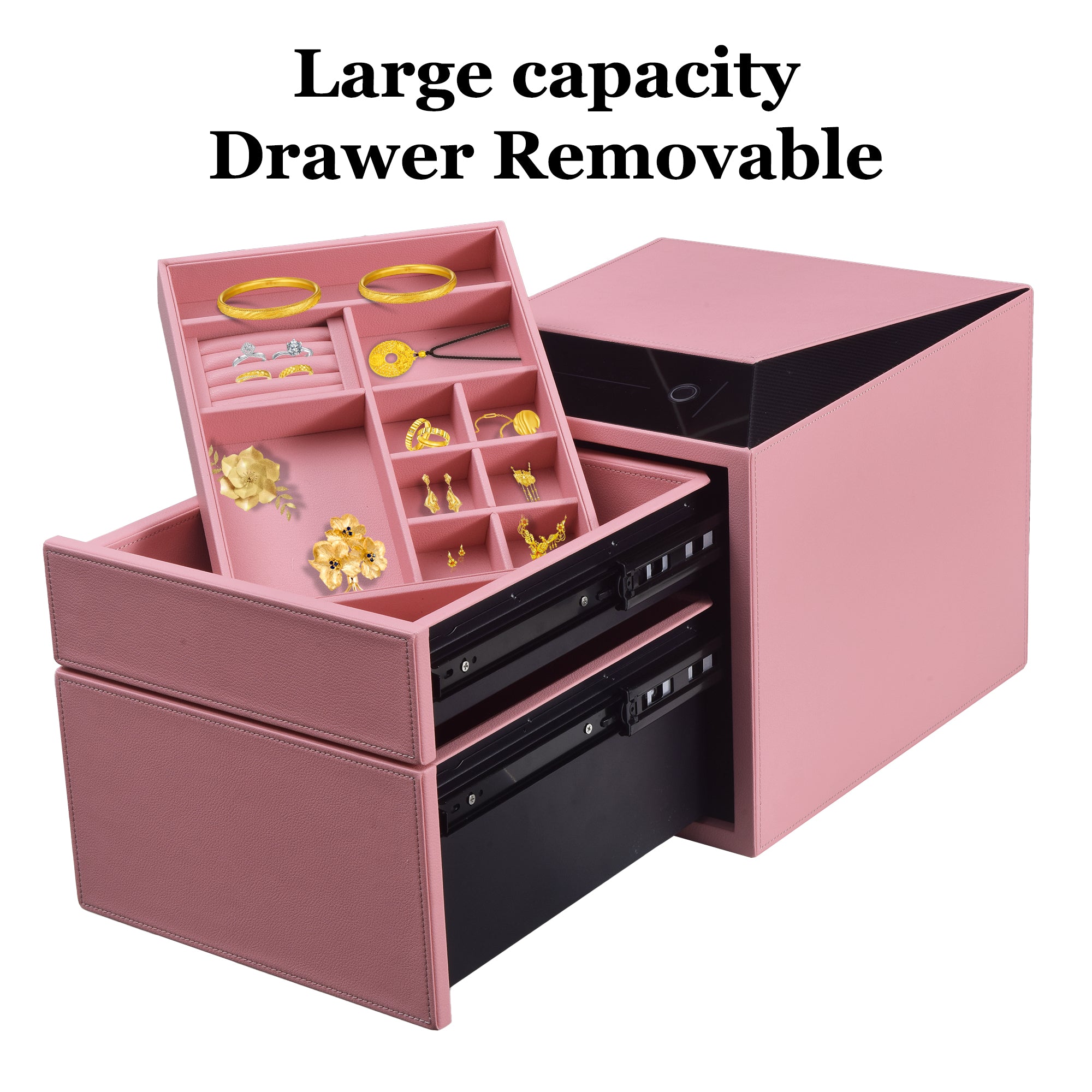 2 Drawers Smart Jewelry Safe Box with Fingerprint, Bluetooth & Auto Open