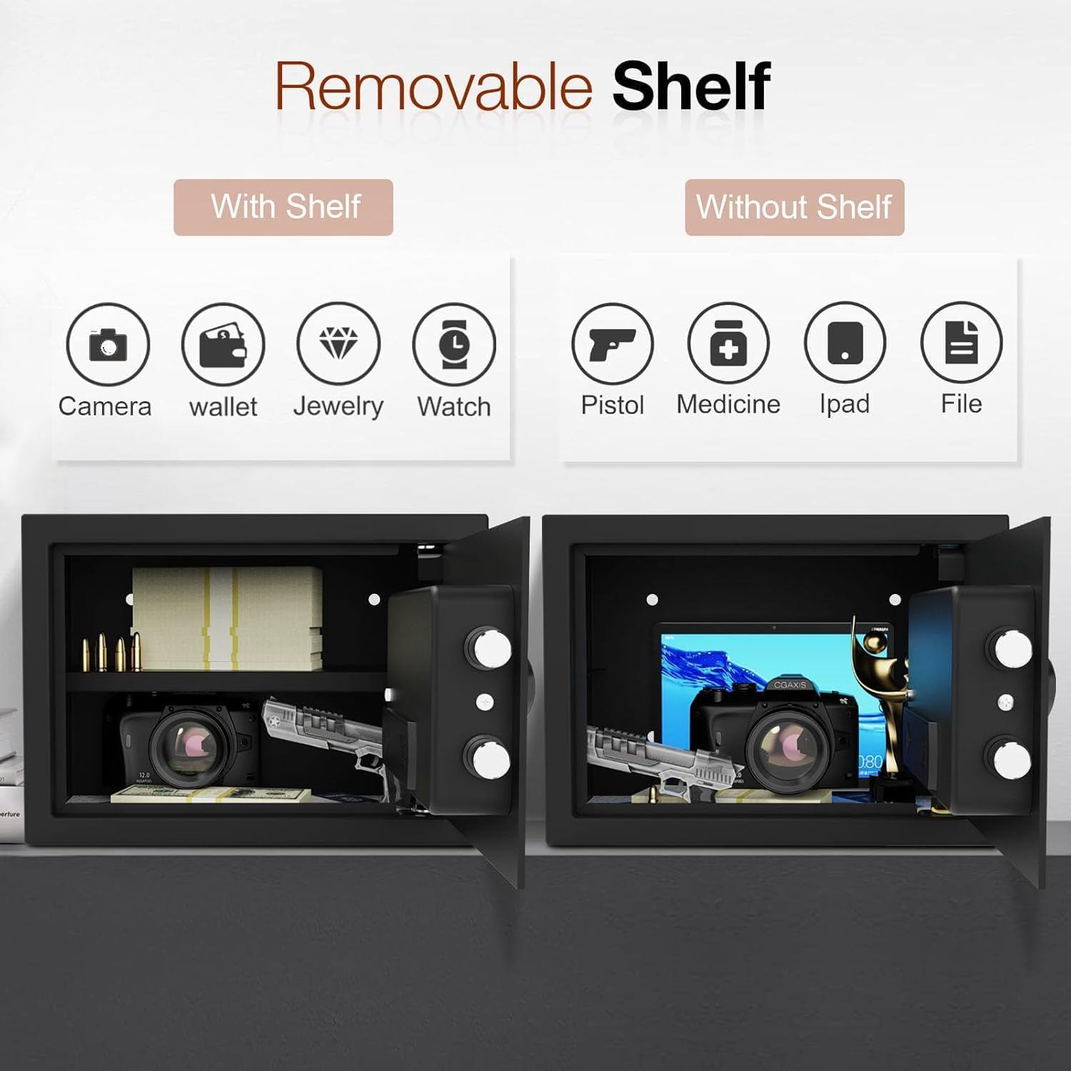 1.6 Cu Ft Fireproof Safe Box with Keypad & Key, Charging Port