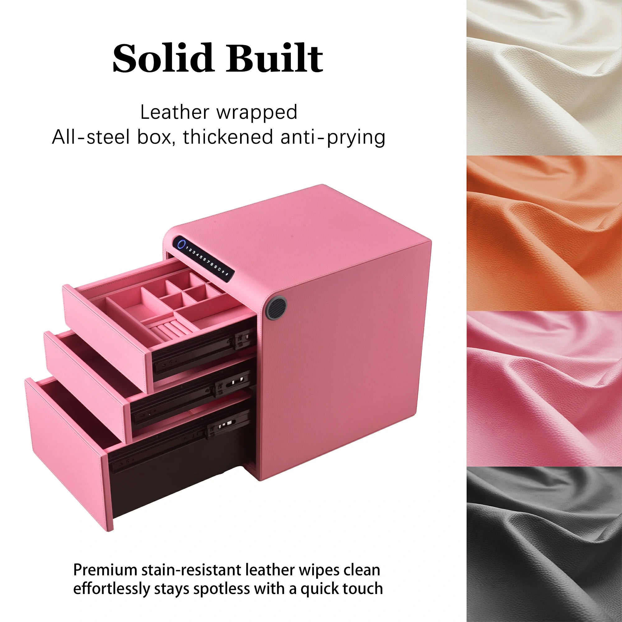 3 Drawers Smart Jewelry Safe Box with Bluetooth, Fingerprint Lock & Auto Open