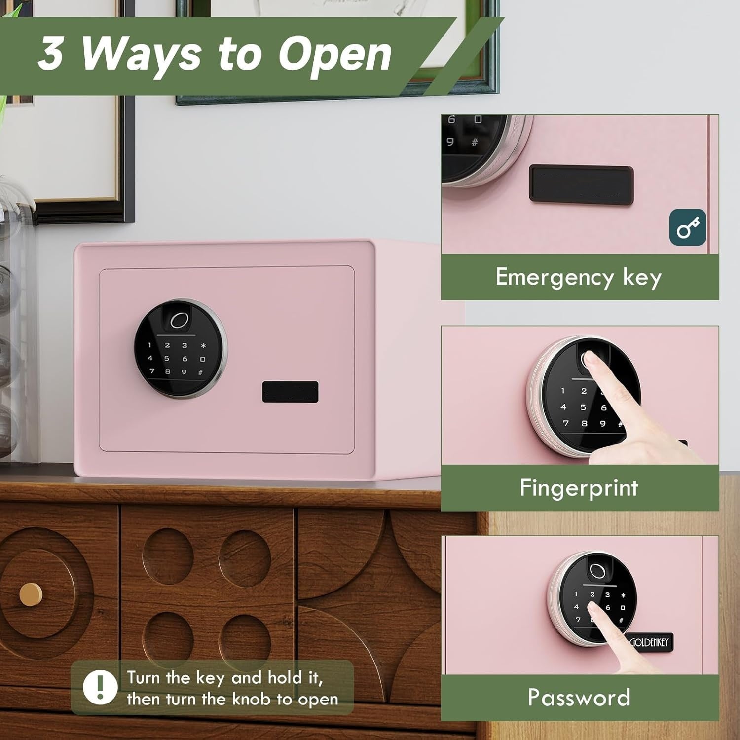 1.2 cu ft Fingerprint Safe Box with Keypad & Key, Removable Shelf