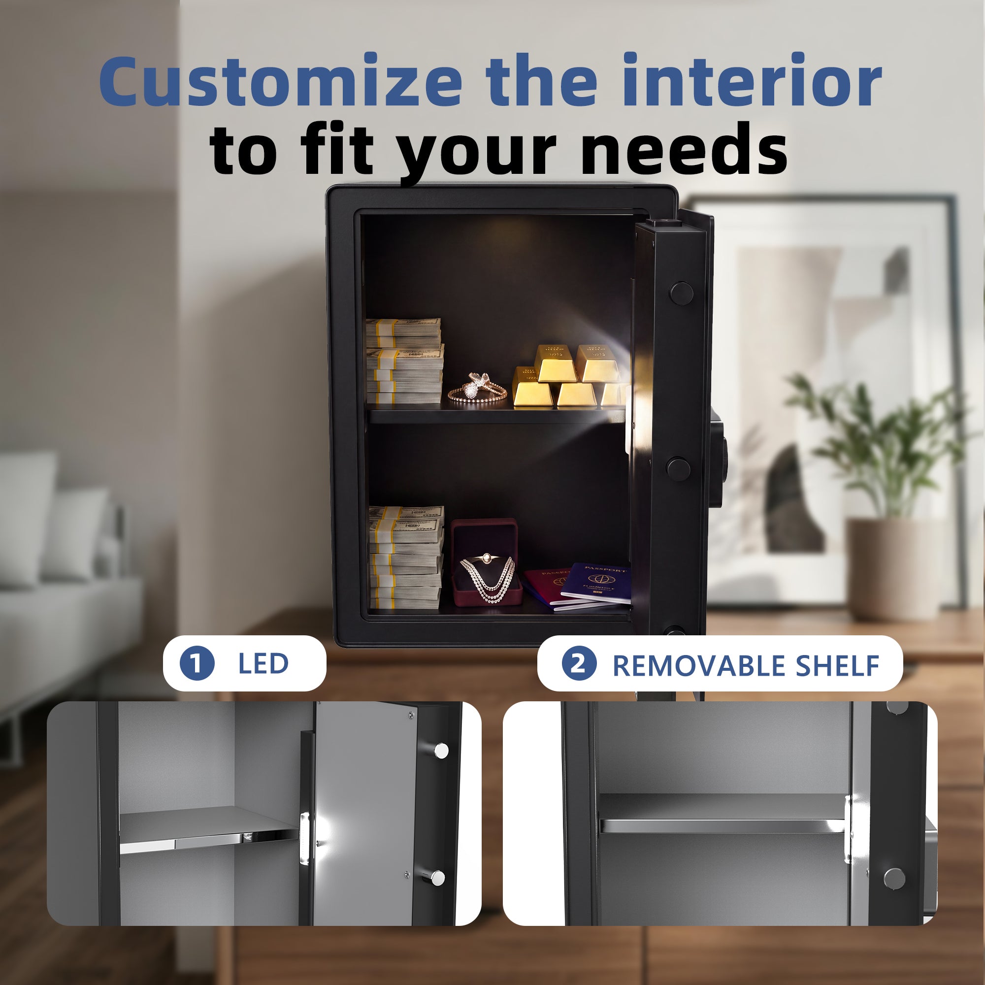 VALINIRT 19.7-Inch Tall Biometric Home Safe with Fingerprint & Digital Keypad, Anti-Pry Design and Alarm