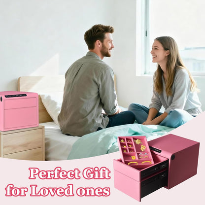 2 Drawers Smart Jewelry Safe Box with Bluetooth, Fingerprint Lock & Auto Open